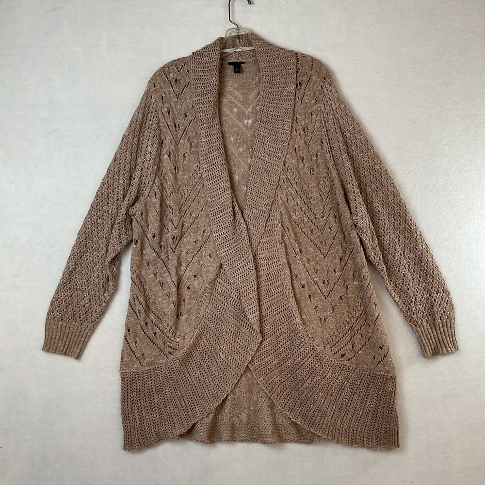 Torrid Tan  Pointelle Chevron Open Front Cardigan Sweater Plus Size 3